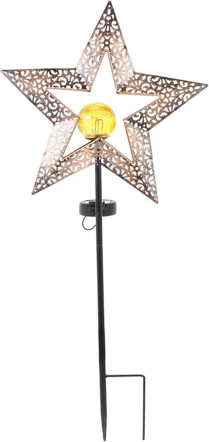 Outanaya Solar Iron Craft Garden Lawn Ground Light Star Hollow-Out Solar Pathway Lamp Outdoor Landscape Yard Decor
