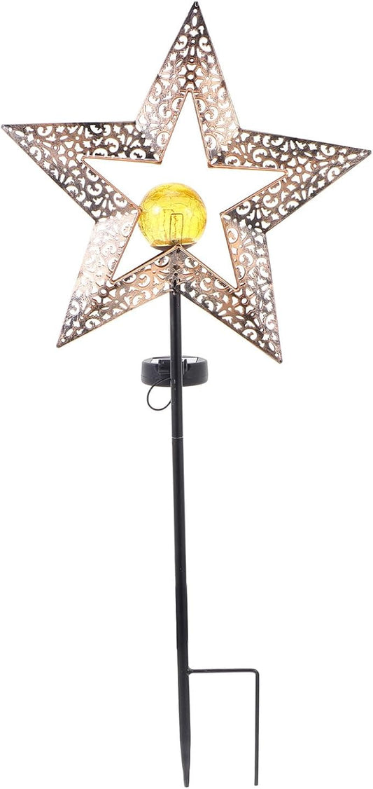 Outanaya Solar Iron Craft Garden Lawn Ground Light Star Hollow-Out Solar Pathway Lamp Outdoor Landscape Yard Decor