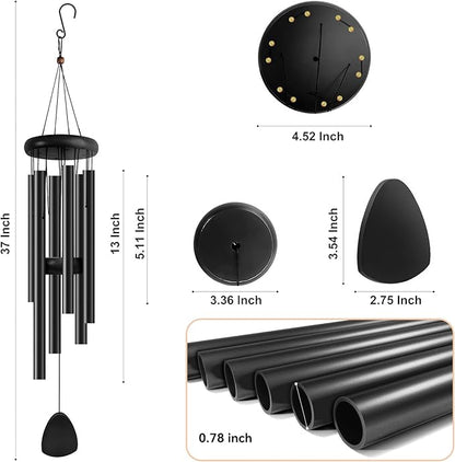 Bursvik Large Aluminium Wind Chimes 37 Inches to Create a Zen Atmosphere Suitable for Outdoor, Garden, Patio Decoration. Classic Wind Chimes with Wind Catcher as a Gift for Unisex(Whole Black)