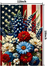 4th of July Patriotic Garden Flag 12x18 Double Sided, Small Burlap Summer Independence Day Floral Garden Flags Memorial Day Fourth of July Decorations Outdoor Yard Flags for Outside Lawn Porch Decor