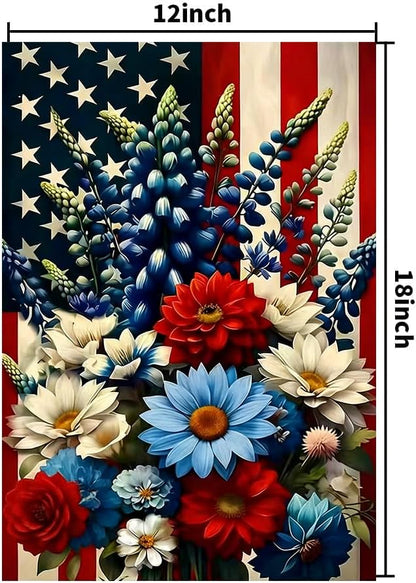 4th of July Patriotic Garden Flag 12x18 Double Sided, Small Burlap Summer Independence Day Floral Garden Flags Memorial Day Fourth of July Decorations Outdoor Yard Flags for Outside Lawn Porch Decor