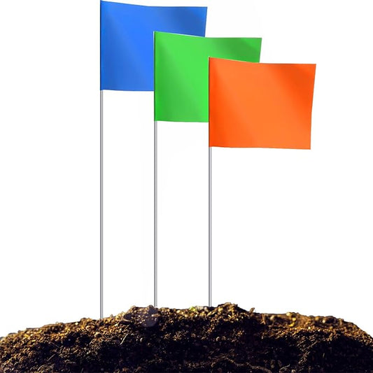 Zozen 100Pack Marking Flags, 60 Orange & 20 Green & 20 Blue, Writable / 15x4x5 Inch, Yard Flags for Lawn & Irrigation & Landscape & Sprinkler & Survey & Dog Training.