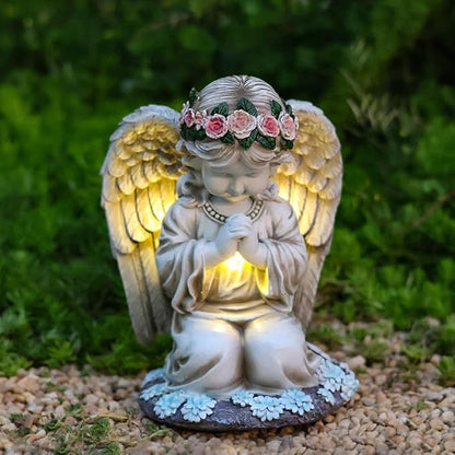 Solar Garden Outdoor Statues Lights, Resin Angel Figurine Light for Patio, Balcony, Yard, Lawn Ornament, Unique Housewarming Gifts and Yard Decor