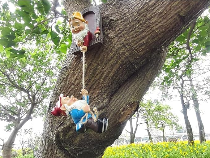 Funny Climbing Gnome Tree Hugger Decor, Garden Sculpture Decoration Elf Out The Door, Yard Ornament Resin Statue Outdoor Decor for Patio Lawn