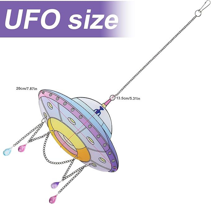 Colorful UFO Hanging Decoration with Chain & Bead Alien UFO Hanging Sun Catcher Ornament for Home Garden Christmas UFO Party Gift