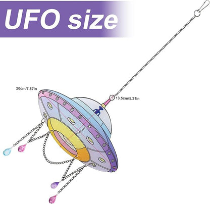 Colorful UFO Hanging Decoration with Chain & Bead Alien UFO Hanging Sun Catcher Ornament for Home Garden Christmas UFO Party Gift