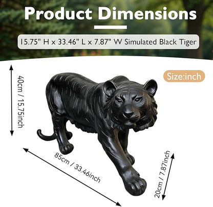 15.75" H x 33.46" L x 7.87" W Large Black Tiger Statue for Garden, Outdoor Sculpture, Animal Decor for Yard Porch Entryway Patio Living Room (Large, Black Tiger)