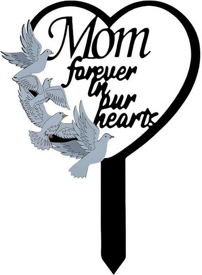 11 inch Metal Mom Memorial Stake Grave Decorations for Cemetery Gravesite Sympathy Markers Waterproof Memorial Gifts for Loss of Mother Tombstones Plaque Outdoors Lawn Yard Decor