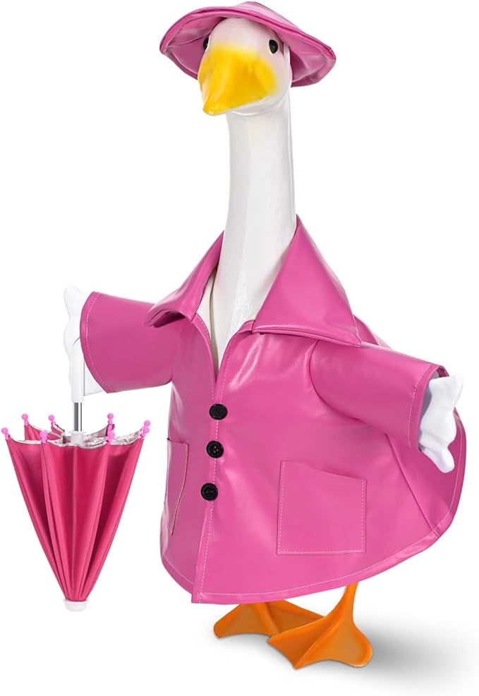 Raincoat Goose Outfits Spring Porch Goose Outfit Summer Yard Clothes for 23" Lawn Outdoor Garden Yard Patio Geese Statue Spring Summer Decor (Pink)
