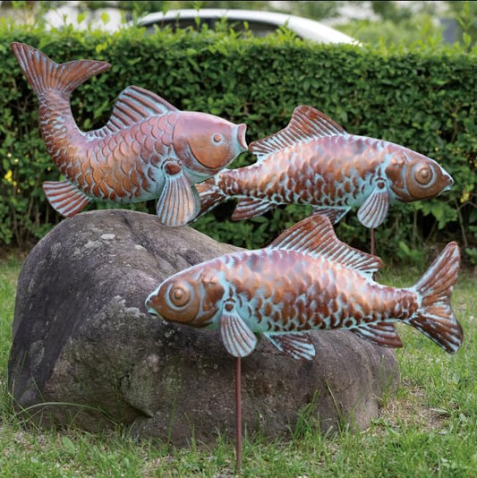 Outdoor Garden Statues Koi Fish Decor,Antique Copper Garden Sculptures & Statues for Outside,Patio,Backyard,Pond,Home,Decorations,Metal Yard Art Fish Stakes,Gifts for Mom Grandma,Set of 3