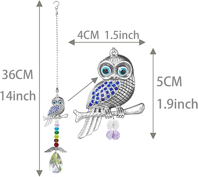 Hanging Crystal Charm Owl Suncatcher for Window and Home Decor,Blue Evil Eye Protection and Good Luck Car Charm Pendant (Owl)