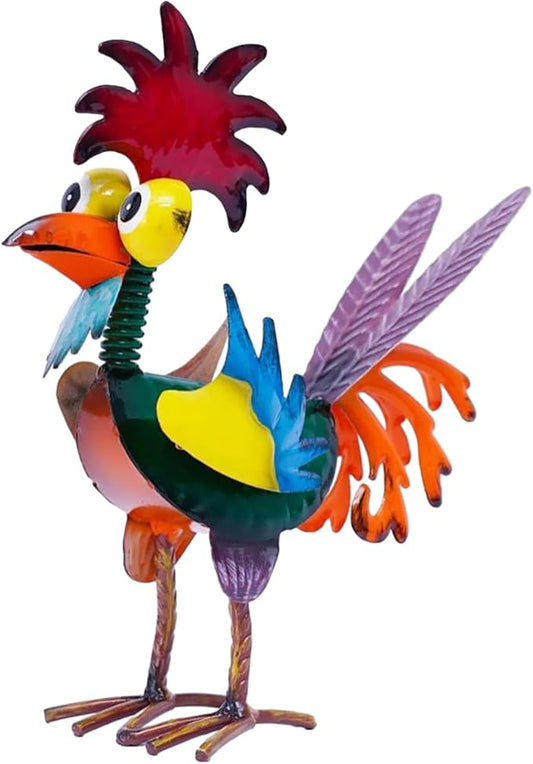 Garden Rooster Statues, Outdoor Animal Sculpture,Small Garden Rooster Decoration, Metal Rooster Statues, Lawn Ornaments,Chicken Ornament for Backyard Patio Lawn Decoration, 19 x 8 x 22cm