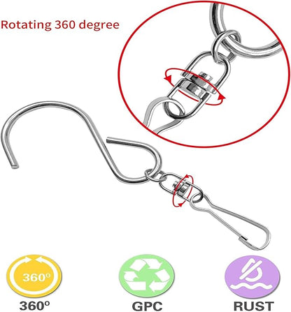 MFDSJ 24 Pcs Swivel Clip Hanging Hooks, Stainless Steel 360 Degree Rotating Windsock Clips for Hanging Wind Chimes, Plants, Bird Feeder, Crystal, Birdcage