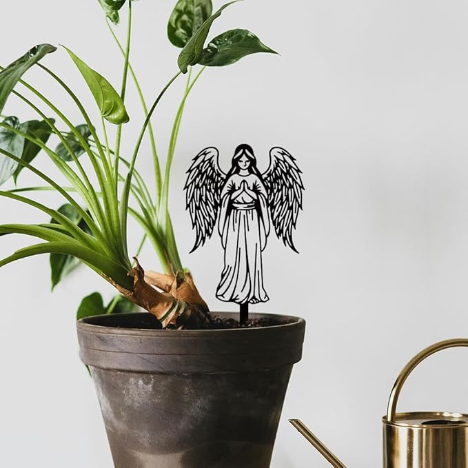 WADORN Angel Silhouette Garden Stakes Decor, Metal Angel Lovers Gifts Stakes Statues Ornaments for Yard Art Black Silhouette Yard Outside Decor for Backyard Lawn Patio Outdoor Decor, 15x8.3Inch
