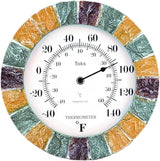 Lily's Home 10 inch Indoor or Outdoor Wall Thermometer Stone Frame Battery Operated Quartz Movement, Operated Decor for Family Room, Office, Game Room,Garden, Backyard, Pool