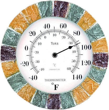 Lily's Home 10 inch Indoor or Outdoor Wall Thermometer Stone Frame Battery Operated Quartz Movement, Operated Decor for Family Room, Office, Game Room,Garden, Backyard, Pool