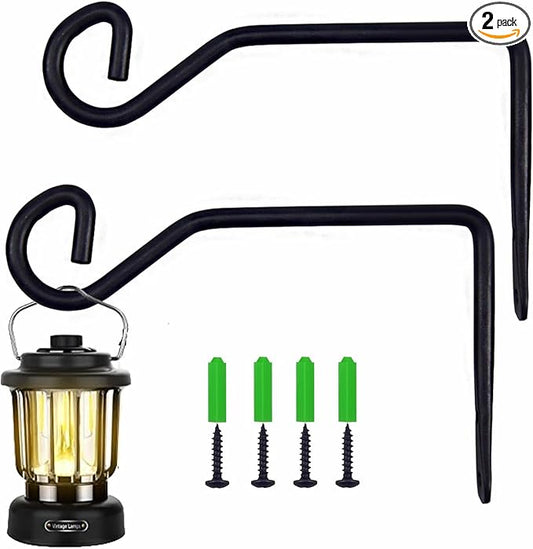 2 Pcs 6.7 Inch Black Plant Hanger Hooks Indoor/Outdoor Wall Mount. Metal Heavy Duty Hanging Plant Holder.Hanging Holder for Bird Feeders, Wind Chimes, Flower Baskets (Black, 2Pcs)