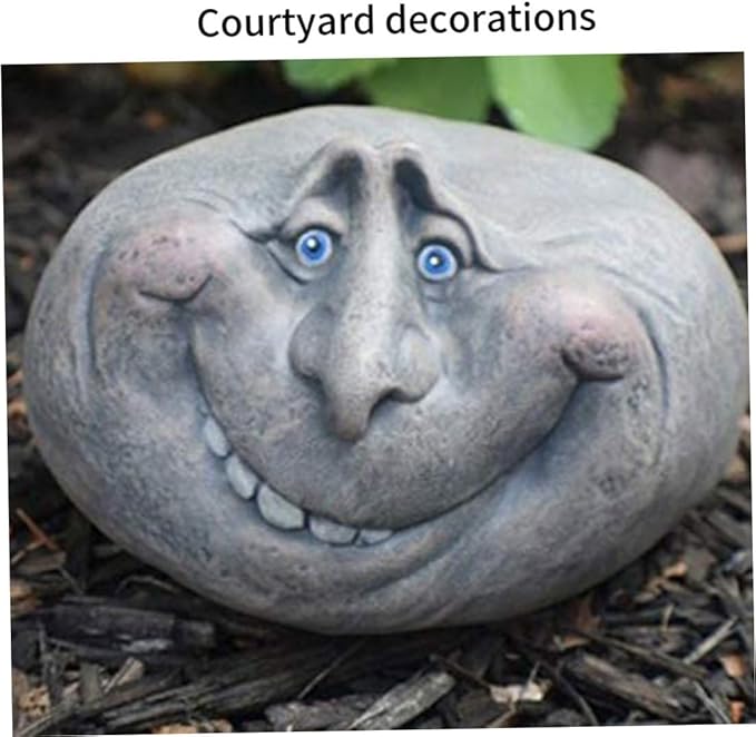 Funny Face Rock Art Sculpture Decoration Yard Art Face Resin Sculpture Mystical Garden Stones for Indoors Outdoors Patio ...