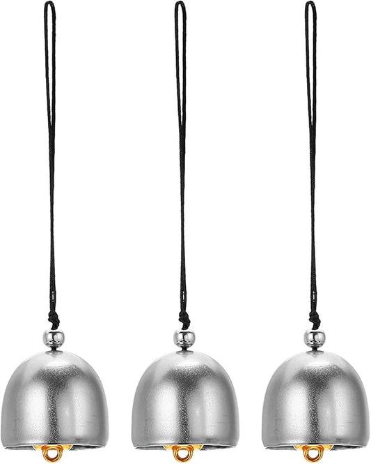 PATIKIL 3 Pcs Wind Chime, Hanging Bells Temple Bells Retro Outdoor Hanging Metal Chinese Wind Chime Round for Outside Garden Camping, Silver Black