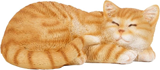 Elenon Cat Garden Statue Decorative for Yard, Orange Tabby Sleeping Cat Figurines Home Lawn Decor, Patio Kitten Tuxedo Statues Pets Memorial Ornament for Cat Lovers