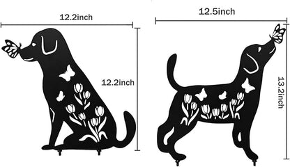 Dog Decor Outdoor Metal Decor, Garden Gecor for Outside Dog Garden Statue, Black Puppy Outdoor Garden Decor, Metal Garden Art Decorations, 2PCS (Dog1)