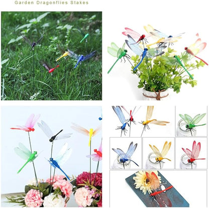 Garden Yellow Dragonfly Stakes with Sticks,3D Removable Fake Dragonfly,10" Waterproof Shaking Head Dragonflies Ornaments Garden Decor for Outside,Plant Decoration and House Warmings (25)