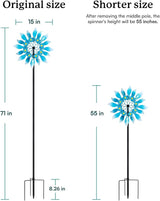 Wind Spinners Outdoor, Large Metal Garden Wind Spinners with Stake, Kinetic Windmill for Yard, Lawn, Patio, Backyard, Gift Ideas for Garden Lovers (15'' W x 71'' H)
