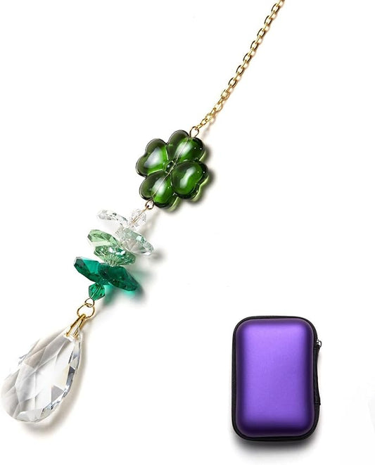 Matuna Four-Leaf Clover Crystal Suncatcher with Heart Prism Ball - Rainbow Maker Window Hanging Ornament for Car, Home, Garden (Purple)