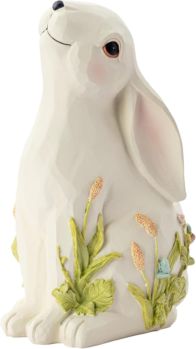 Napco Imports Decorative 6 x 10 Inch Indoor or Outdoor Sculpture Figurine Garden Statue White and Green Spring Bunny