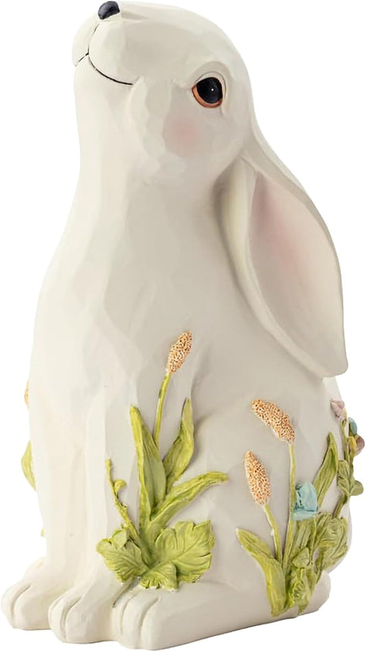 Napco Imports Decorative 6 x 10 Inch Indoor or Outdoor Sculpture Figurine Garden Statue White and Green Spring Bunny