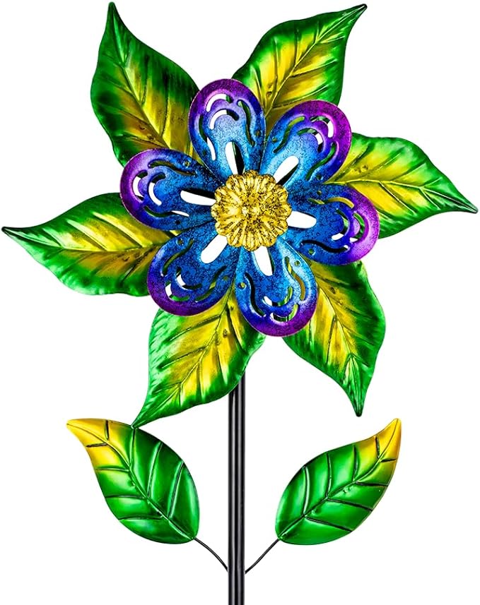 Wind Spinners Outdoor,13'' Dia Metal Flower Pinwheels,Waterproof Wind Sculpture with Metal Stake,Wind Spinner for Outdoor Patio Decor