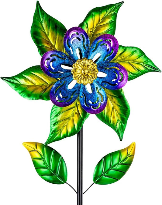 Wind Spinners Outdoor,13'' Dia Metal Flower Pinwheels,Waterproof Wind Sculpture with Metal Stake,Wind Spinner for Outdoor Patio Decor