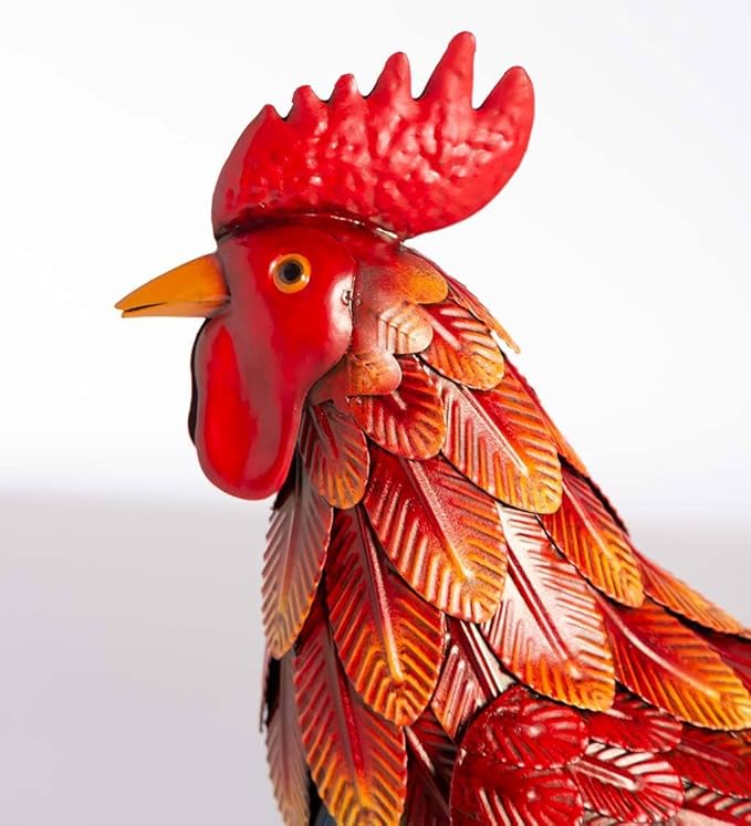 Wind & Weather Colorful Iron Rooster Garden Statue 14.5" W by 16" H by 6" D Rooster Statue for Garden, Patio, Porch, or Kitchen with Textured Feathers and Powder Coat Finish for Long-Lasting Color