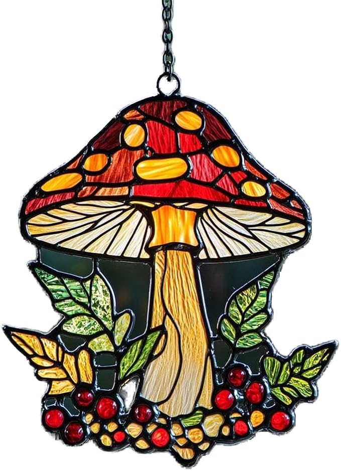 Mushroom and Crescent Moon Suncatcher Faux Stained Window Hanging Perfect Cottagecore Fall Gift Garden Home Decor Sun Catchers Indoor Windown Suncatchers for Windows Outdoor