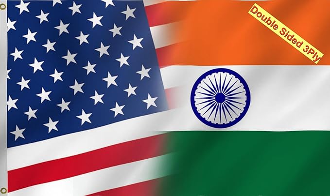Indian American Combination Flag 3X5FT, Double Sided 3Ply, US India Flags, Men Women Banner,Vibrant Colors, Double Stitched with 2 Brass Grommets, Bar Garden Street Decoration, GYM, Office Decor,Indoor Outdoor Use,Gifts. (US-IN-X, 3x5ft3ply)