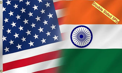 Indian American Combination Flag 2X3FT, Double Sided 3Ply, US India Flags, Men Women Banner,Vibrant Colors, Double Stitched with 2 Brass Grommets, Bar Garden Street Decoration, GYM, Office Decor,Indoor Outdoor Use,Gifts. (US-IN-X, 2x3ft3ply)