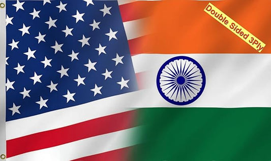 Indian American Combination Flag 2X3FT, Double Sided 3Ply, US India Flags, Men Women Banner,Vibrant Colors, Double Stitched with 2 Brass Grommets, Bar Garden Street Decoration, GYM, Office Decor,Indoor Outdoor Use,Gifts. (US-IN-X, 2x3ft3ply)
