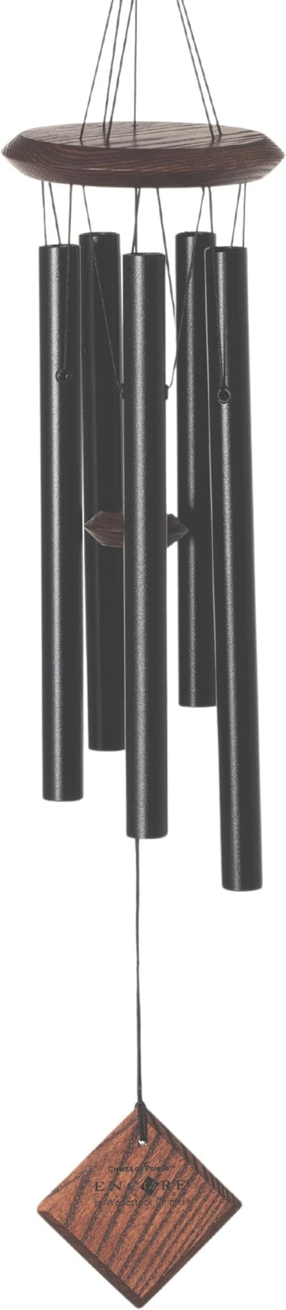 Woodstock Wind Chimes 22" Chime of Polaris, Wind Chime Teak Ash Wood, Black Aluminum Tubes, Encore Collection Windchime for Outside Garden Decor, Outdoor Patio and Front Porch