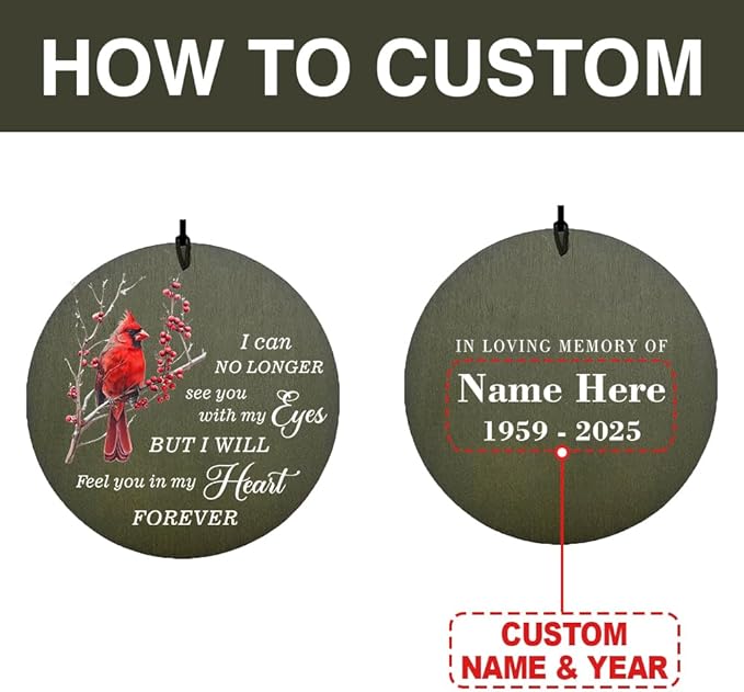 Personalized Cardinal Wind Chimes, 36inch Memorial Wind Chimes, in Loving Memory of Dad/Mom, Sympathy Mourn Gifts, Custom Funeral Wind Chime for Loss of Loved Ones (Produced in USA)
