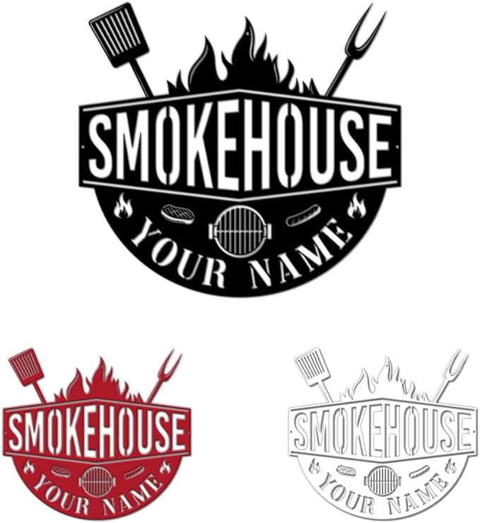 MeMate Smokehouse Sign, BBQ Zone Signs Metal, Grill Sign to Personalize, Grilling and Chilling Personalized Barbecue Metal Signs Kitchen Decor, Custom Name Outdoor Plaques for Backyard, Patio, Porch