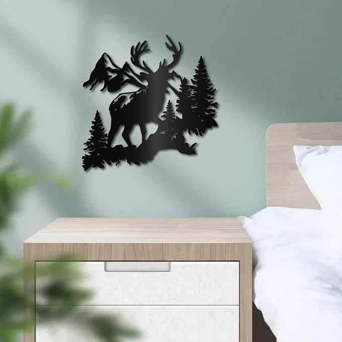 CREATCABIN Reindeer Metal Wall Art Black Elk Deer Wall Sculpture Iron Wall Decor Living Room Decoration Kitchen Display Gift for Family Friends Christmas Housewarming Party Birthday 11.8x11.8 Inch