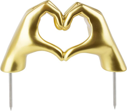 FlidRunest Cemetery Grave Heart Hands Sculpture with Metal Ground Plug, Headstone Resin Heart Gesture Hands for Graves, Grave Decorations, Memorials, and Sympathy Gifts for the Loss of Loved Ones Gold