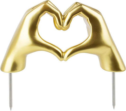 FlidRunest Cemetery Grave Heart Hands Sculpture with Metal Ground Plug, Headstone Resin Heart Gesture Hands for Graves, Grave Decorations, Memorials, and Sympathy Gifts for the Loss of Loved Ones Gold