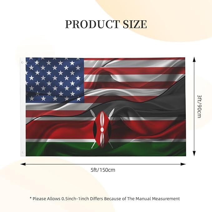 Generic Flag 3x5 ft Vintage America Kenya Kenyan Flag Double Sided Banner Sign Large for Wall Bedroom Living Room Hanging Decoration House Home Yard Lawn Patio Dorm Outdoor Indoor Decor, Black