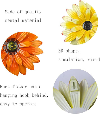 Outdoor Metal Wall Art Decor, 2 Pack 8 Inch Sunflower Wall Decorations, Hanging Outdoor wall Decor, Handmade Metal Flowers for Outdoor Outside Indoor Decor,Yellow+Orange