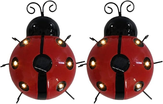 Solar Ladybug Lights Metal Garden Decor for Outside Cute Ladybugs Yard Art Lawn Ornaments Sculptures & Statues with Solar Lights Outdoor Fence Decoration for Patio