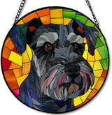 Stained Glass Window Hanging Schnauzer Dog 11.8in Sun Catchers Panel for Indoor Decorative Display for Mom Wife Lovers Festive
