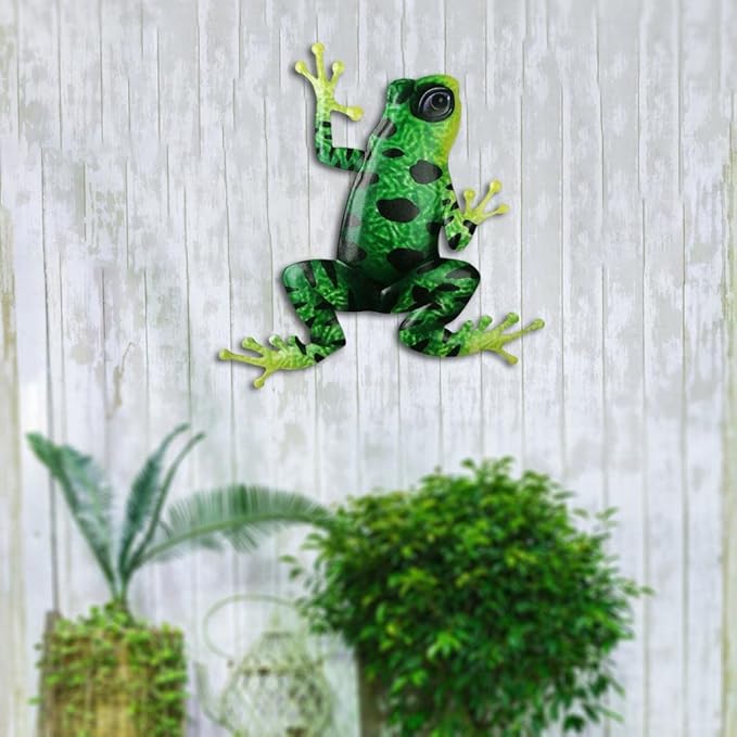 Frog Colorful Ornaments,Easy to Install,Anti-Rust Statue, Artwork Sculpture Hanging Wall Art for Outdoor Yard Fences Trees Entrance, Black Green