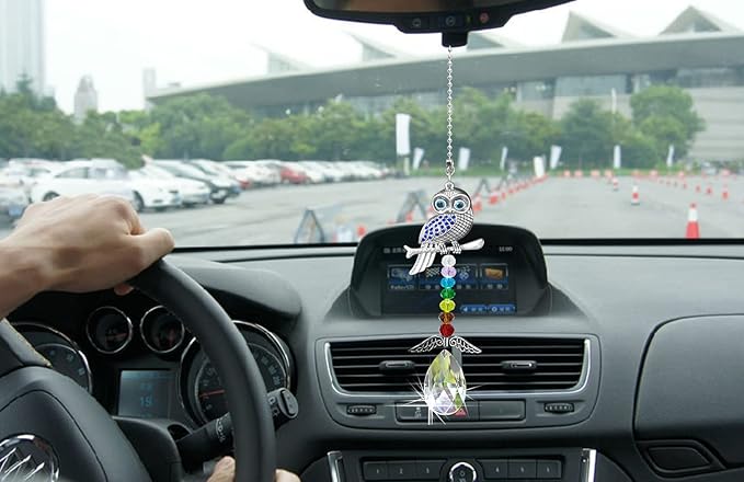 Hanging Crystal Charm Owl Suncatcher for Window and Home Decor,Blue Evil Eye Protection and Good Luck Car Charm Pendant (Owl)