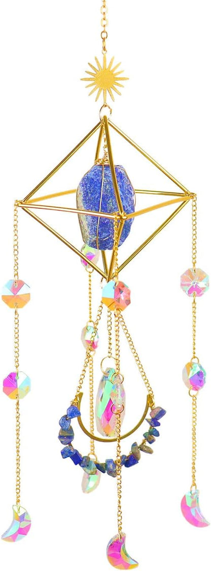 Crystal Suncatcher Lapis Lazuli, Blue Sun Catcher Hanging Decor, Valentine's Day Gift, Blue Lazurite Crystal Window Hanging, Gemstone Prism, Boho Chic Decor, Raw Natural Stone (Lazurite)